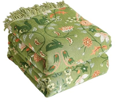 Bailix Premium Bohemian throw, 100% Cotton Cuddly Blanket with Fringes, Double-Sided Muslin, Boho Blanket, 230 x 250 cm, Cuddly Sofa Blanket and Bed Throw, Patchwork, Blanket for Room Green