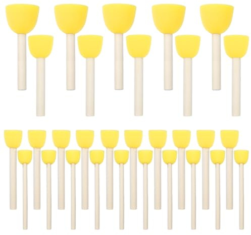 KALIONE 30 Stück Schwammstupf Pinsel Set, Holzgriff Runde schaumstoffpinsel Set, Schwämme Tupfpinsel Sets für DIY Malerei Keramik Werkzeuge Handwerk(4 Verschiedene Größen)