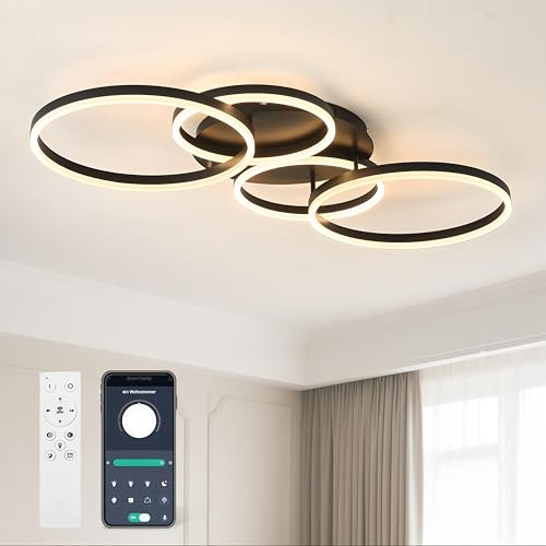 Tetipa Deckenleuchte Dimmbar 40-60W, 100CM Deckenlampe LED Wohnzimmerlampe mit Fernbedienung APP Farbwechsel, Moderne lampe Dimming Deckenbeleuchtung Schlafzimmerlampe (Schwarz)