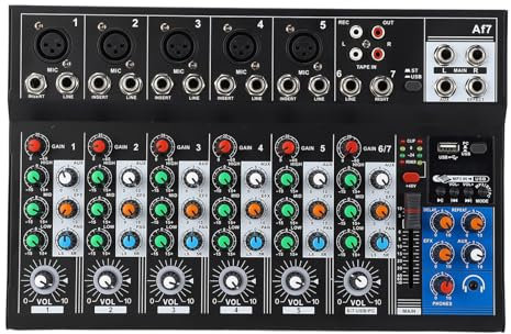 Mixeur de Son Professionnel 7 Canaux BT USB, Voyant LED, Console de Mixage Sonore, Scène à Domicile, Streaming en Direct