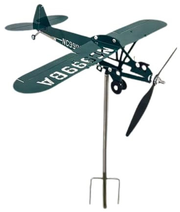 Veleta de avión, soporte de techo de veleta de aire, escultura giratoria de avión, decoración al aire libre para entusiastas de los vuelos y coleccionistas de césped, jardín, patio, 32 x 28 x 5 cm