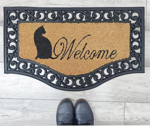 45 x 75cm Heavy Duty Large Rubber Welcome Coir Door Mat, Indoor/Outdoor DS9 | Heavy Duty, Non-Slip, Outdoor Doormat for Garden, Patio, Front Door, Indoor Entrance, Large Welcome Mat