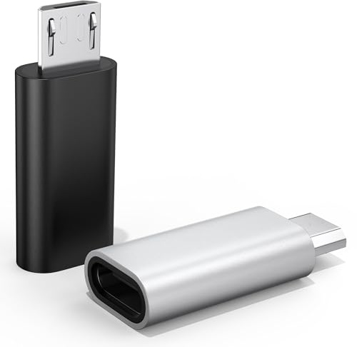 Adaptateur Micro USB vers USB C (Lot de 2), Adaptateur Type C Mâle vers MicroUSB Femelle Compatible avec Samsung Galaxy, Huawei, Téléphones Type-C,Tablettes et Plus (Argent/Argent)