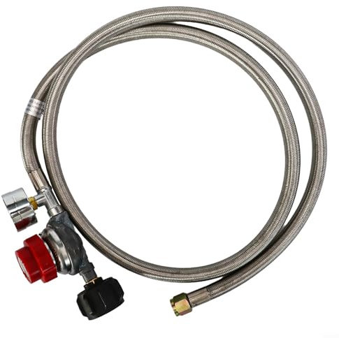 Besshepplo Regulador de propano de alta presión de 0 a 30 PSI con manómetro trenzado, manguera para horno, tanque de gas para cocinar al aire libre, quemador de gas LP (5 pies)