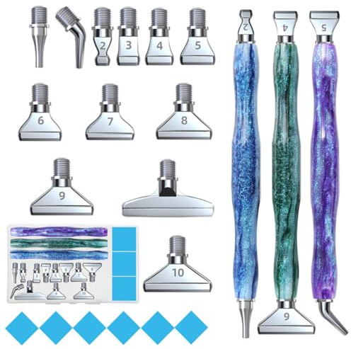 CXINLky Lot de 22 stylos de peinture diamant avec 12 pointes de stylo, pour peinture diamant, broderie, outils de nail art et techniques de peinture - 04 argent