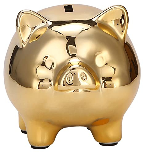 AWAOVV Keramik Gold Schwein Sparschwein Niedliche MüNze Sparschwein Kreative Heimtextilien GlüCkliches Schwein Dekoration, Gold Schwein
