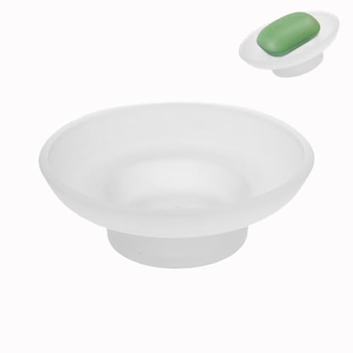 VICASKY Frosted Glass Soap Dish, Round Replacement Soap Dish Holder Universal Accessories Cleansing Bar Storage Container for Hotel Bathroom Kitchen Sinks Countertops