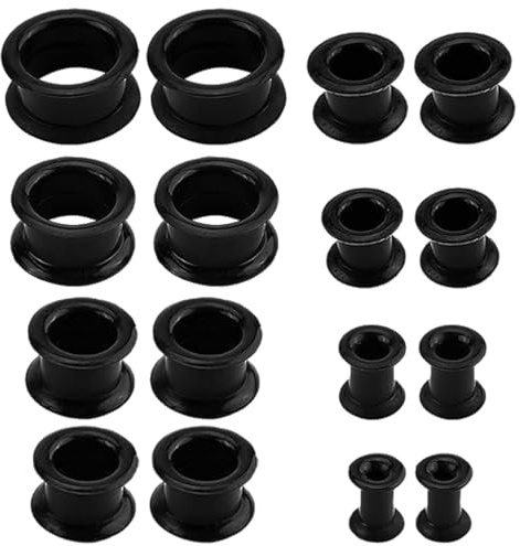 16 Pieces Silicone Flesh Tunnels, Silicone Ear Stretchers Plugs Soft Flesh Ear Tunnel Double Flared Ear Tunnel Plug 6/8/10/12/14/16/18/20mm Body Piercing Expanders for Men Women (Black)