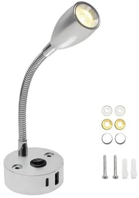 Liseuse Murale,Applique Liseuse Lampe de lecture 12 V for camping-car avec chargeur rapide USB Type-C, éclairage flexible 24 V for bateau, camping-car, remorque, éclairage intérieur(3000K,Silver)