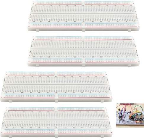 4 Stück 830 Pin Breadboard Solderless Prototype PCB Board Kit, Lötfreies Steckbrett 830 Punkten für Elektronikprototypen, Testschaltungen und Arduino Proto Shield Distribution Verbindungsblöcke