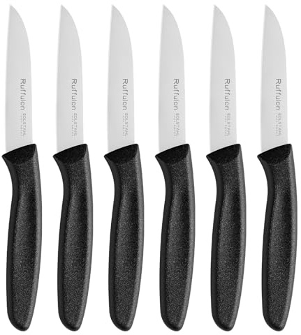 Ruffulon Gemüsemesser 6 tlg,Edelstahl,Gerade Klinge,Kunststoffgriff,Schwar | Obstmesser,Schälmesser,Küchenmesser,Schneiden Obst und Gemüse,Ultra Scharfer und Präziser,Hochwertiger,8cm,spülmaschinenfest