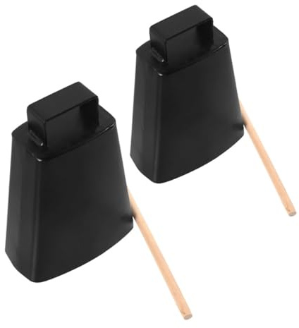2 Stück Kuhglocken aus Metall 4 Zoll und 6 Zoll Schwarz mit Stock