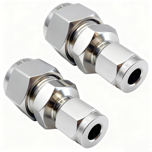 Lophtnix 304 Stainless Steel Compression Tube Fitting Reducing Union with Double Ferrule 1/4 OD x 3/8 OD Straight Adapter, 2pcs