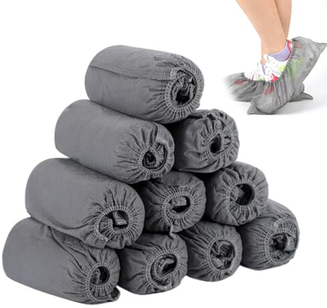 Hinapan 100 stycken skoöverdrag i fleece, skoskydd för besökare, ventilerande och dammsäkra ytterskor, för hushåll, sjukhus och byggarbetsplats, stor (grå)