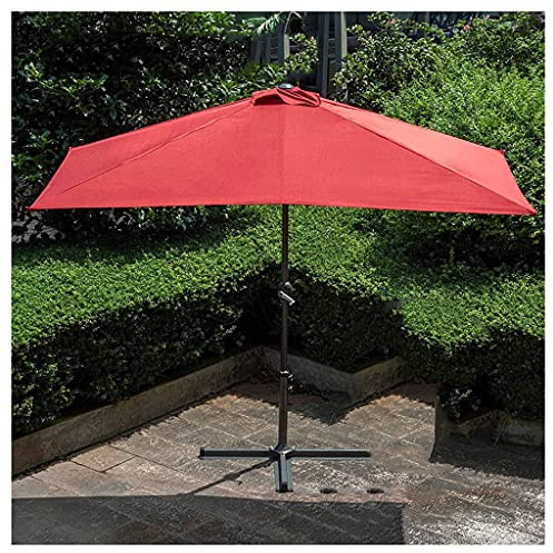CLSDRZC Small 250cm Waterproof Polyester Fabric Garden Triangle Base, Half Parasol for Lawn Deck Patio Balcony，Red