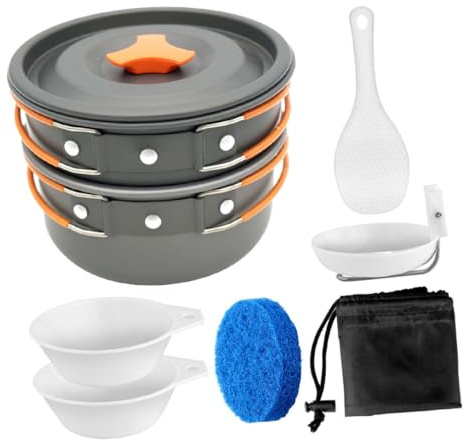 EXAOMBLE Pentole Outdoor con Antiscivolo Pieghevoli Antiaderenti per Trekking e Escursionismo Trasferimento Rapido del Calore e per
