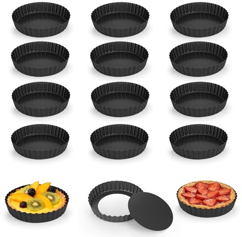 YKUKIZEE 15PCS Mini Tart Tins with Loose Base 13.5cm Quiche Pans Pie Dish | Round, Non-Stick, Carbon Steel, Tart Pan with Removable Base for Oven Baking Flans
