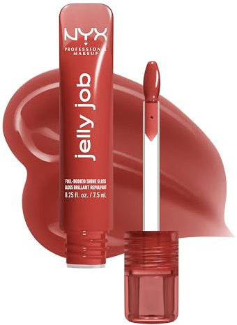 NYX Professional Makeup Jelly Job Peptide Lip Gloss, High-Shine Glassy Finish, Volumizing Peptide Complex & Cherry Oil, 16 Shimmer & Pure-Shine Shades, Korean Makeup, Shade: Jelly Filled