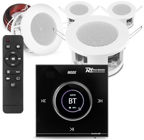 Powerline B50B Bluetooth Ceiling Speaker System with LCD Touch Amplifier – 4x 3 Compact Ceiling Speakers, In-Wall Bluetooth Amplifier, Cables, Wireless Streaming, Home Audio Kit