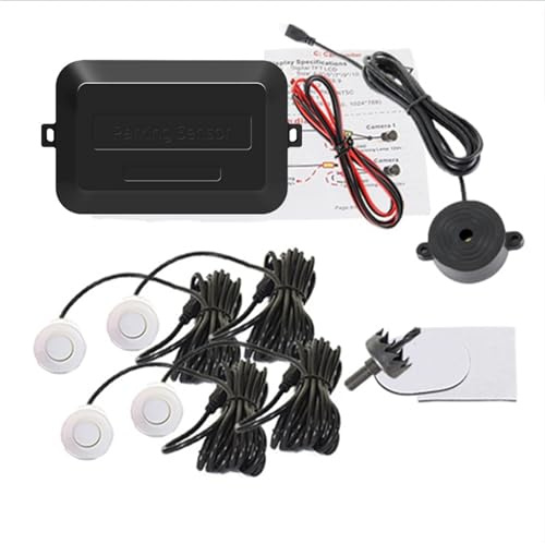 Kit de capteurs de stationnement avec avertisseur sonore, Radar de recul et système de sondes avec 4 capteurs de 22 mm, 12 V et 8 Couleurs.(White)