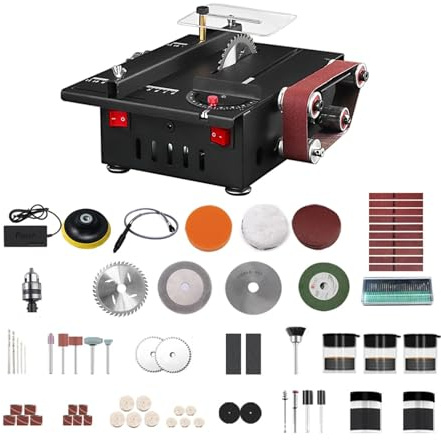 Mini Sierra De Banco Y Lijadora Banda 200W, Mesa Circular Velocidad Variable, Profundidad Corte 30mm, Bricolaje For Madera, Plástico, Piedra, Cuchillo Metal Crea Tu Propia Joya