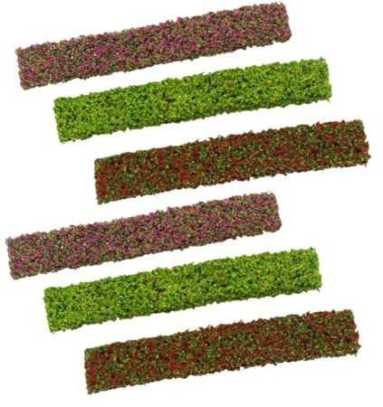 ULTECHNOVO 6 Piezas de Arbustos Miniatura Estáticos Verdes Flores Rojas, Amarillas y Púrpuras, Modelo de Paisaje para Dioramas y Maquetas de Trenes, Material Plástico Pequeño para Decoración