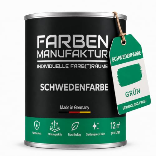 Schwedenfarbe Holzfarbe Außen Wetterfest – Holzschutzfarbe für Fassade, Gartenhaus, Zaun & Scheune – Diffusionsoffen & Nachhaltig Wetterschutzfarbe 1/2/5L, Größe: 1L, Farbe: Schweden grün