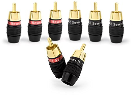 Sewell Deadbolt RCA Plugs, 4 Pairs, Fast-Lock Technology, 24k Gold Plated Speaker Plugs, Premium Solderless SW-32888-4
