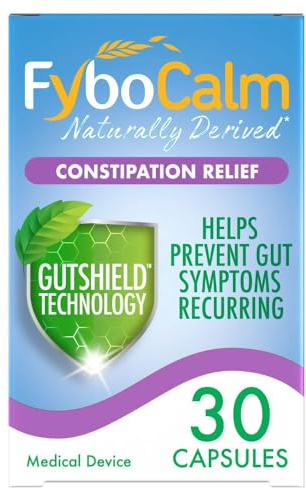 Fybocalm Constipation relief, 30 capsules, Naturally derived, Constipation relief for adults, long-lasting relief, for IBS-related constipation, Clinically proven, Gluten free, Lactose free