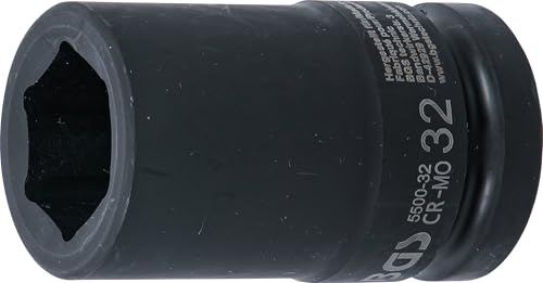 BGS 5500-32 | Kraft-Steckschlüssel-Einsatz Sechskant, tief | SW 32 mm | Antrieb Innenvierkant 25 mm (1) | Länge 90 mm | Chrom-Molybdän-Stahl | phosphatiert | für Hand- und Schlagschrauberbetrieb