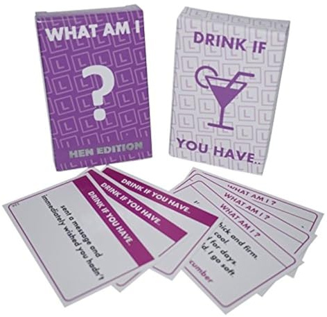 UK PARTY GAMES - Party Games for Hen Night: 'What am I?' & 'Drink if you have' - 2 Games for up to 50 Players from 16 Years