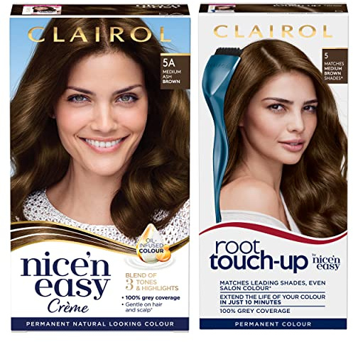 Clairol Nice'n Easy Permanent Colour (5A Medium Ash Brown) + Root Touch Up (5 Medium Brown)