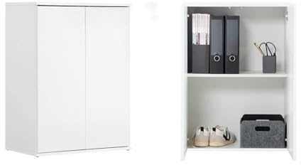 mokebo Mehrzweckschrank 'Der Kurze' (60x81cm) Kleiner Schuhschrank aus Holz oder Aktenschrank, auch als Büroschrank, Allzweckschrank & Haushaltsschrank in Weiß