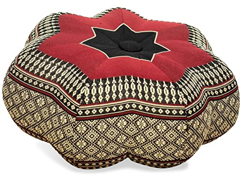 livasia Meditationskissen Stern - Ø 30x15cm - Yogakissen mit Kapok, Pouf, Bodenkissen sternförmig Yoga Zen Meditation, Zafukissen für Garten und Balkon, Sitzkissen handgefertigt (Schwarz/Rot)