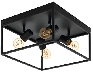 EGLO Deckenlampe Silentina, 4 flammige Deckenleuchte, Industrial aus Stahl, Wohnzimmerlampe in Schwarz, Küchenlampe, Flurlampe Decke mit E27 Fassung