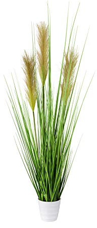 Konstväxt gräs, dekorativt gräs, gräsmuggar i vit kruka (80 cm)