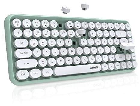 FELiCON 308i Trådlöst Bluetooth Tangentbord, Retro Skrivmaskins Cute Tangentbord, Lätt Compact 84 Tangenter, Matt Struktur Round Keycaps, QWERTY kompatibel med iPad, PC, Bärbar Dator, Phone-Grön