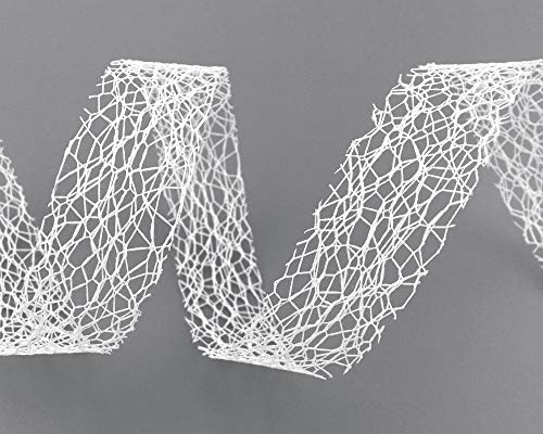 20 m x 25 mm nätband, LEA vit (01), blomband, band, presentsnöre, dekorativt galler, dekorativt blomband, för pyssel, dekoration utan tråd