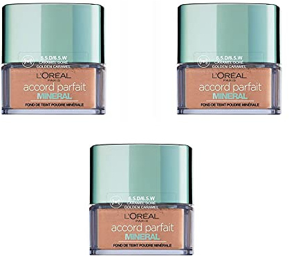 L'Oréal Paris Perfect Match Minerals Powder-Foundation 6.5D/6.5W Golden Caramel, Pack of 3