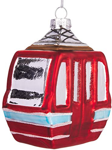 BRUBAKER Skigondel Rot - Handbemalte Weihnachtskugel aus Glas | Mundgeblasener Christbaumschmuck Figuren lustig Deko Anhänger Baumkugel - 10 cm