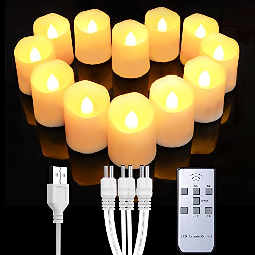 Homemory Wiederaufladbar Teelichter mit fernbedienung, 6 Stück,3,8 x4,5cm | Aufladbare Teelichter Flackernde kerzen Teelich mit Timer(USB Ladekabel Inbegriffen),Weihnachten Hochzeiten, Wohnen