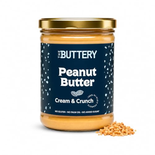 THE BUTTERY Crema de Cacahuete - Cream and Crunch 800g – Peanut Butter con Trozos de Cacahuete 100% Natural | Sin Azúcar Añadido ni Aceite de Palma | Fuente de Proteína | Sin Gluten | Producto Vegano