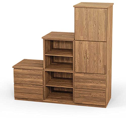 ben+camilla.com Square Massivholz Stufenregal Rechts-Anschlag | Regalwürfel-Set Astoria | 114,8 x 117,6 x 40 cm in Eiche | mit Türen und Schubladen