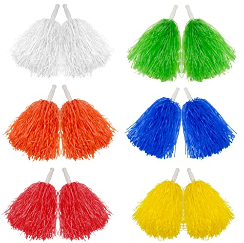 Hooshing 12PCS Pom Poms Cheerleading Muticolor Plastic Cheer Pom Poms with Handles for Team Spirit Sports Party Dance