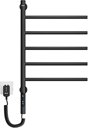 Scaldasalviette Elettrico, Termostato WiFi Smart Scaldasalviette, per Alexa e Google Home e App, 420x660 mm, Rotazione di 180°, Portasciugamani Elettrico, Basso Consumo Scaldino Asciugaman-Black