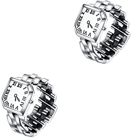 Mikikit 2 Stück Verstellbare Silber Fingerringuhr Fingeruhr Rundringuhr Ringuhr: Elastisch