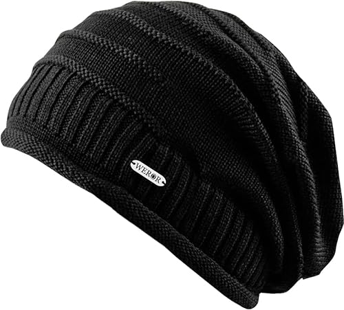 WEROR Herren & Damen Beanie Strickmütze Longbeanie Mütze WEROR-391.1 (Einheitsgröße, Schwarz)