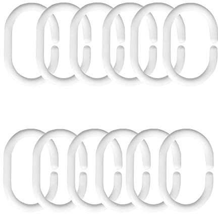Anelli per Tende da Doccia, 12 Pcs Ganci per Tende da Doccia in Plastica, Ganci per Tende da Doccia a Forma di C, Anelli Tende di Plastica