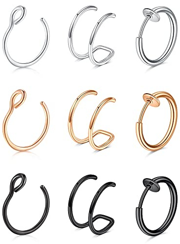 AceFun Naso Finti Anelli Acciaio Inossidabile Anello al Labbro Falso Orecchio Piercing Falso Naso al Setto Nessun Foro Gioielli Penetranti per Il Corpo