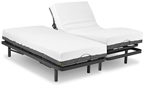 Ferlex - Lattenrost 160x200 elektrisch verstellbar mit orthopädischer viskoelastischer Matratze Elion | Zwei Separate Betten | Drahtlose Fernbedienung